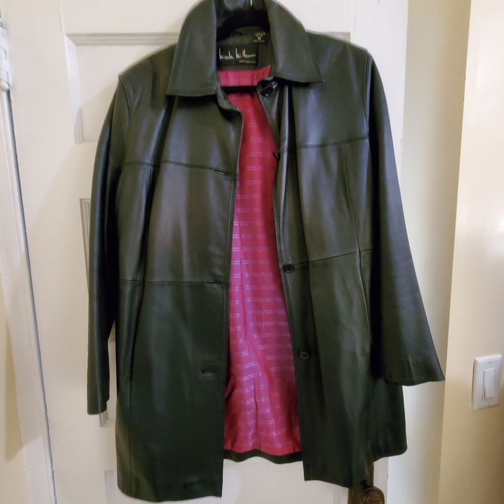 Nicole Miller 3/4 length leather coat black